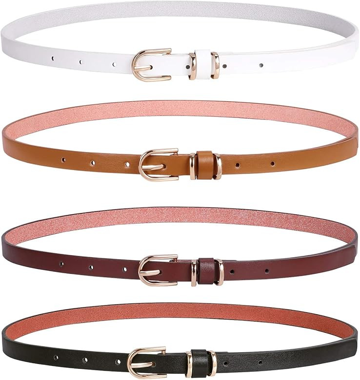 WERFORU Women Skinny PU Leather Belt for Dress Jeans Girls Thin Waist Belt with Gold Alloy Buckle | Amazon (US)