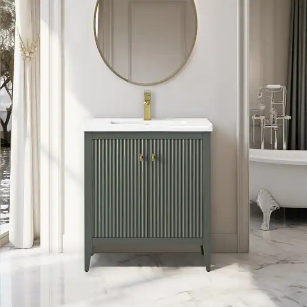 Vanity Art 30" Single Sink Bathroom Vanity Cabinet with Ceramic Top - Bed Bath & Beyond - 4219756... | Bed Bath & Beyond