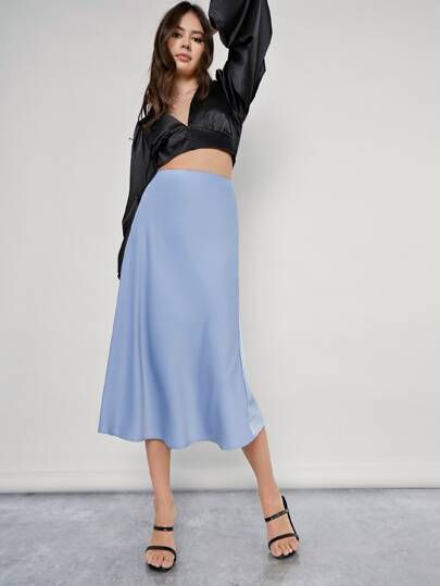 SHEIN BASICS Zipper Detail Solid Skirt | SHEIN