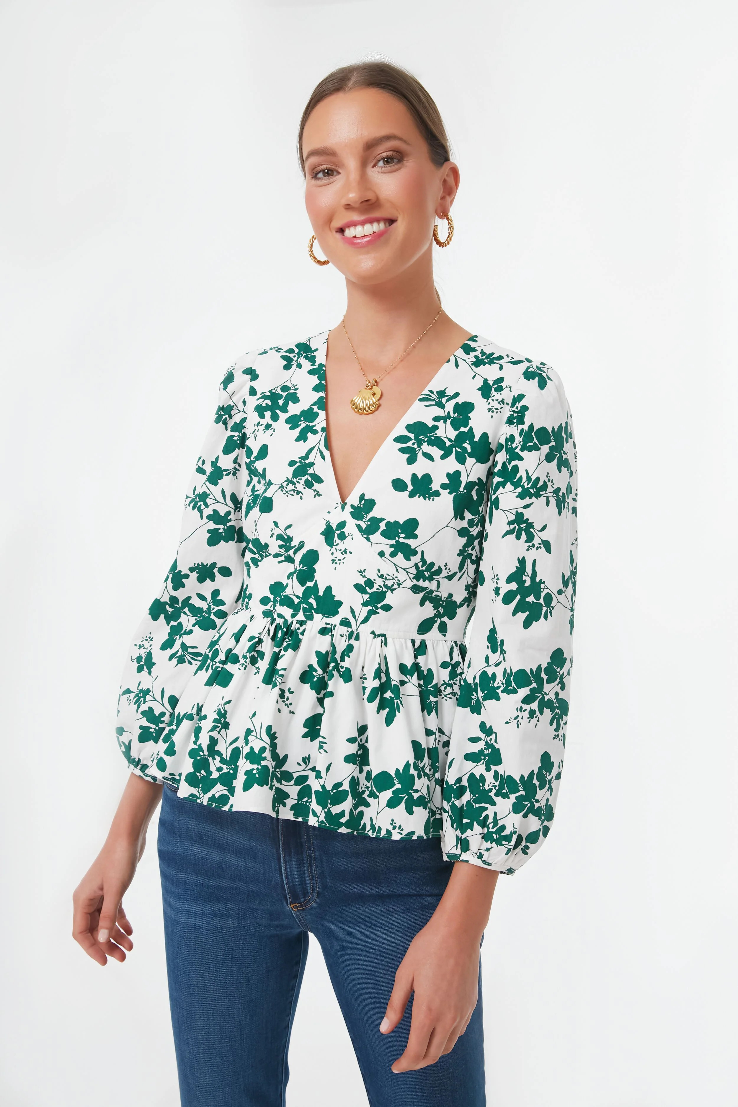 Green Floral Elaine Blouse | Tuckernuck (US)