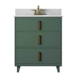 Twin Star Home Transitional 30 in. Bath Vanity with drawers in Kale with Stone Vanity Top in Whit... | The Home Depot