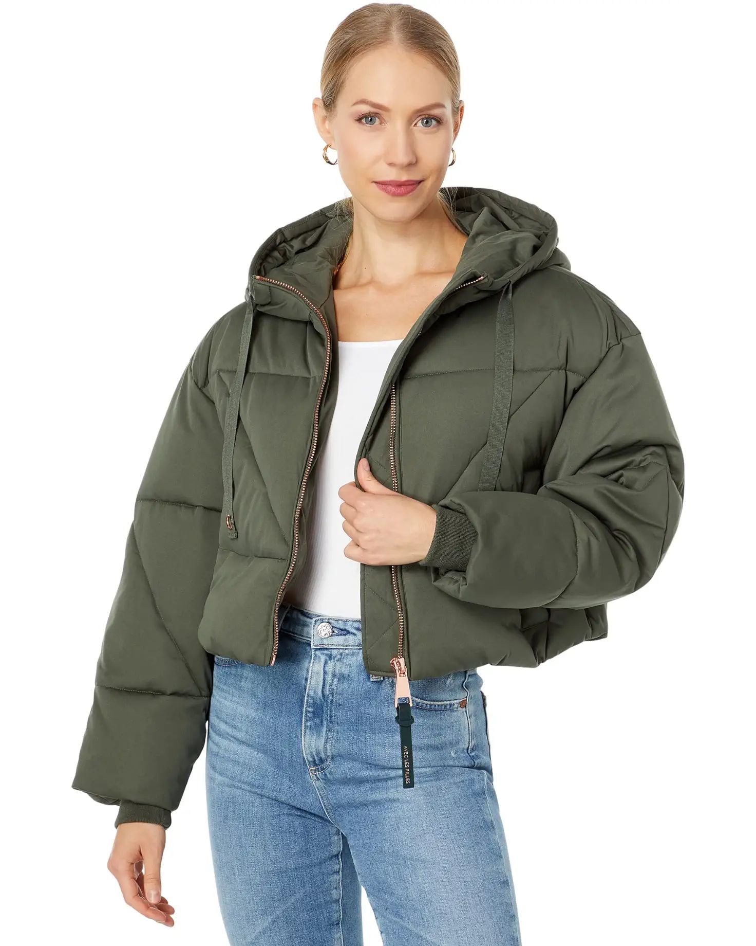 Avec Les Filles Rose Gold Hardware Cropped Puffer | Zappos