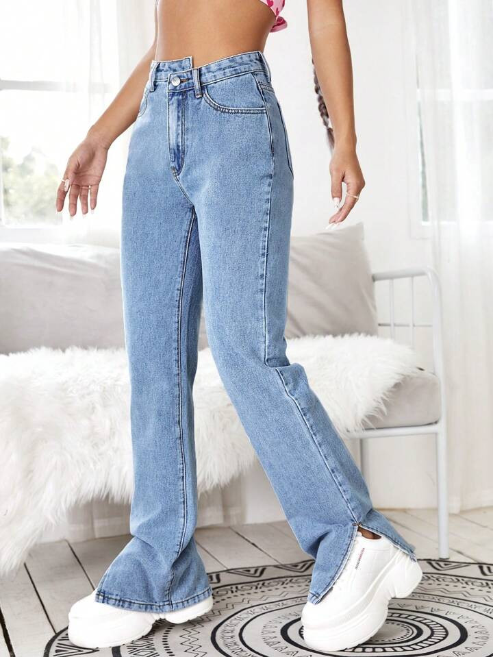 SHEIN Split Hem Straight Leg Jeans | SHEIN