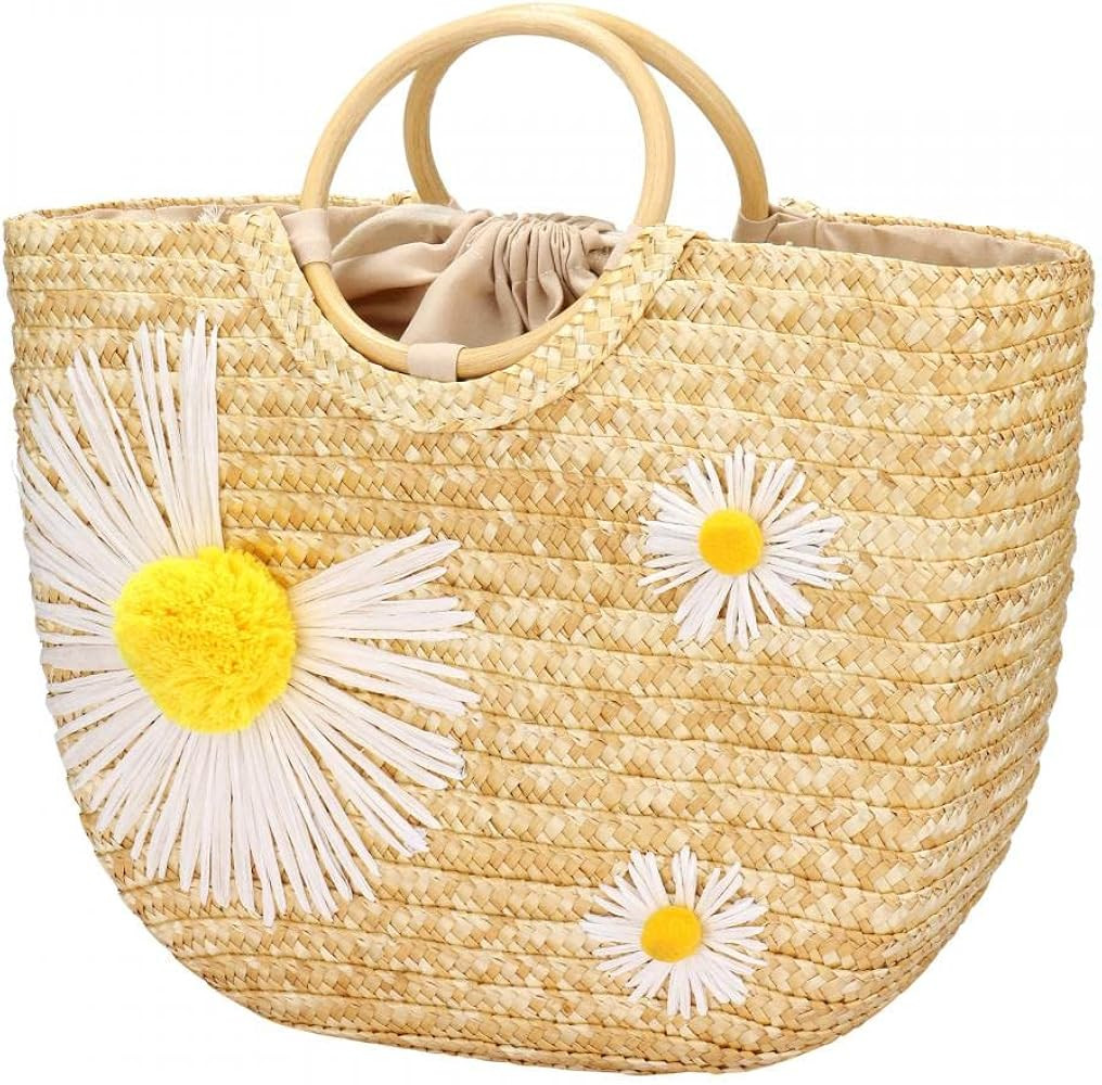 Straw Bag for Women, Summer Tote Bag, Top Handle Handbag, Boho Beach Bag | Amazon (US)