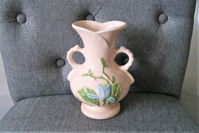 Vintage HULL Art Pottery Pink Matte Glaze Magnolia Double Handle Vase H-7-6 1/2" | eBay US