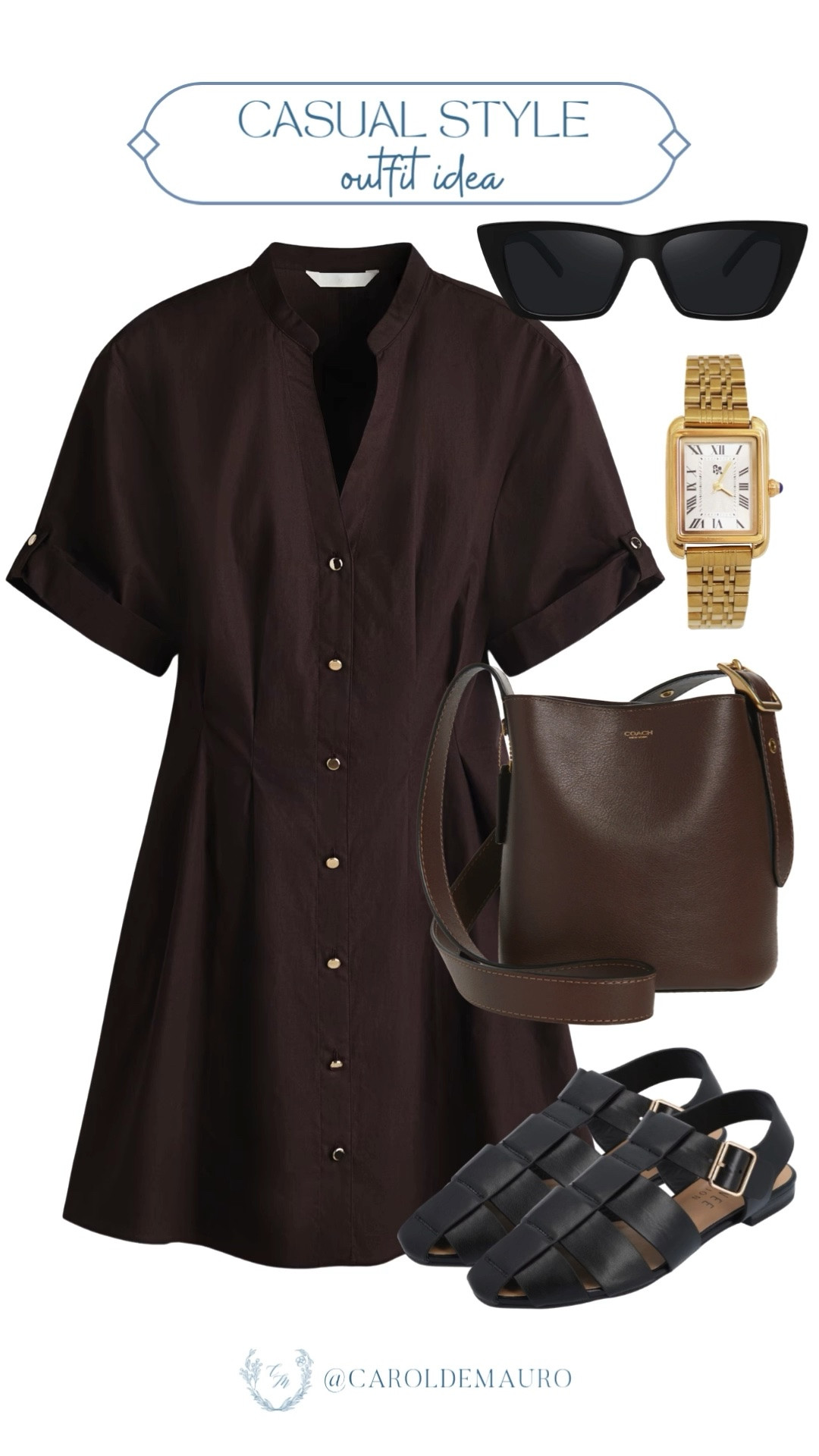 Pull off the perfect vacation look with this chocolate brown monochromatic set that's ideal for brunch! You will love strolling through the city in these comfortable black sandals and chic cat-eye sunglasses, all while keeping your must-haves handy in the matching leather bucket bag

casual outfit, capsule wardrobe, spring looks, fashion trend, pinterest inspo, petite fashion, ootd, chocolate brown

#LTKSeasonal #LTKU #LTKootd