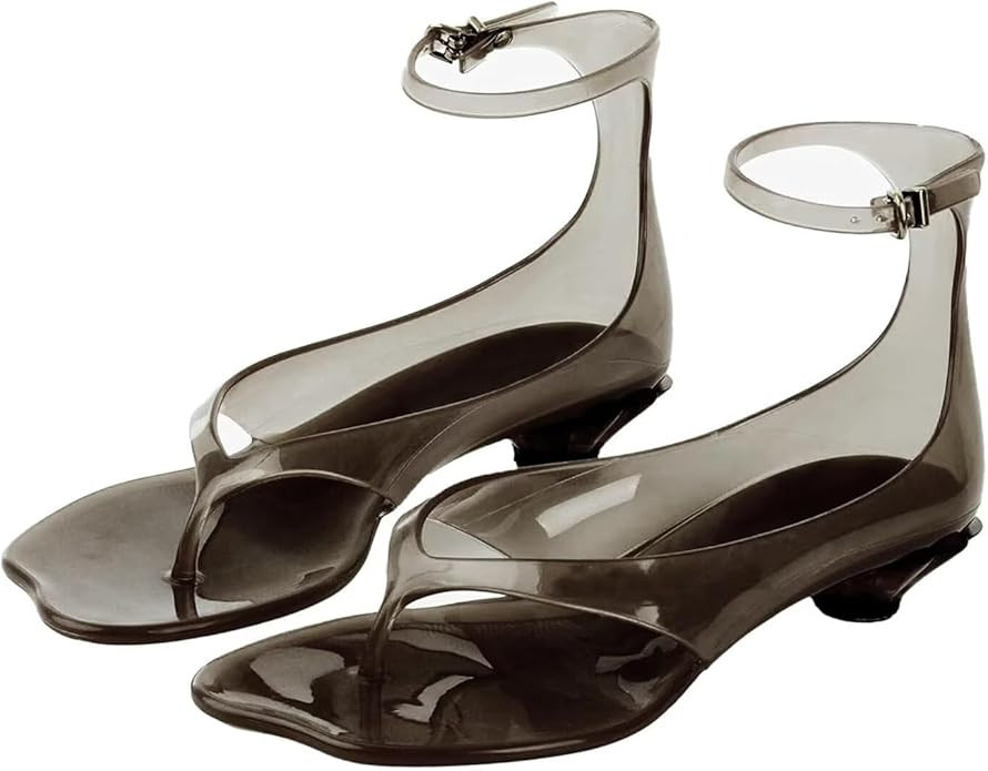 Agodor Jelly Thong Heeled Sandals for Women,Clear Flip Flop Low Kitten Heels for Women Square Ope... | Amazon (US)