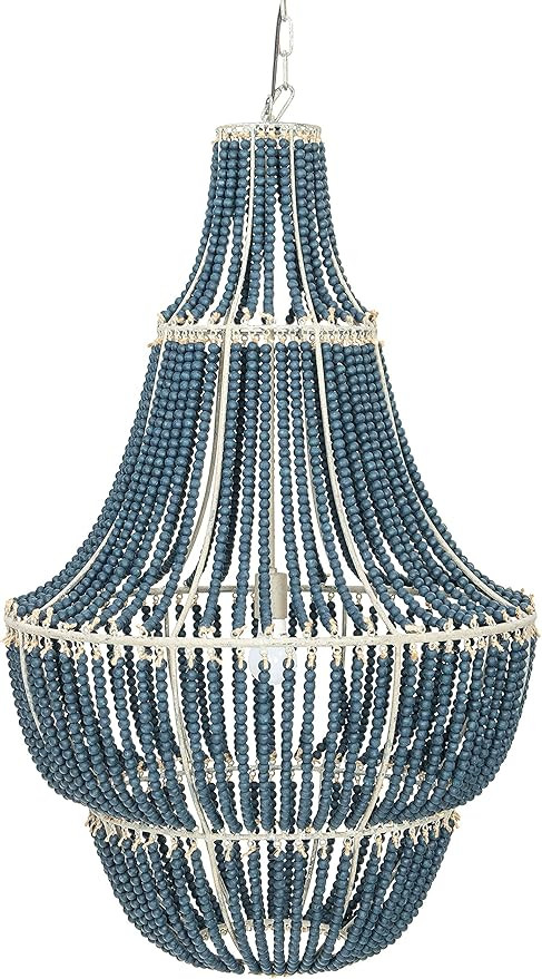 Creative Co-Op Metal Wood Beads Chandelier, Blue | Amazon (US)