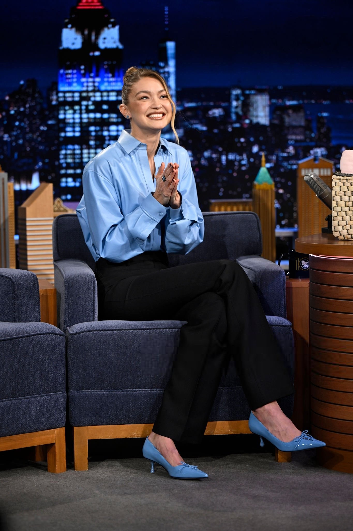 Gigi Hadid made an appearance on The Tonight Show Starring Jimmy Fallon wearing blue Jimmy Choo heels. #gigihadid #gigihadidstyle #gigihadidoutfits #gigihadidfashion #hadidscloset #getthelook

#LTKshoes #LTKstyletip