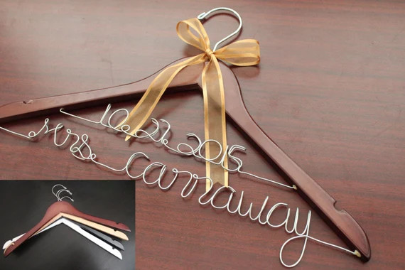 Sale Personalized Wedding Hanger Bridal Hanger Bride Hanger with Custom Date Double Line Wire Nam... | Etsy (US)