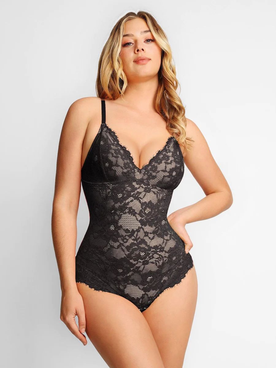 Lace Smooth Firm Control Thong Bodysuit | Womens Lace Bodysuits | Popilush