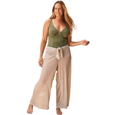 Swim 365 Metallic Crinkle Cover-Up Pants - 18/20, Cream Gold Metallic | Target
