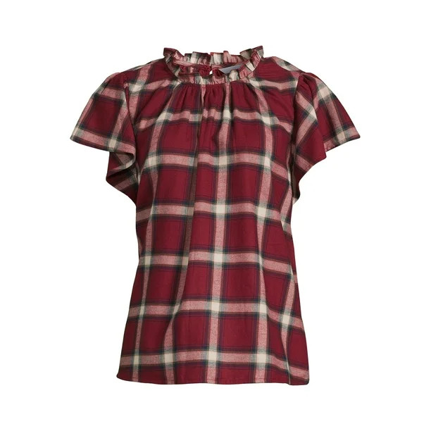 Time and Tru Women's Flutter Sleeve Blouse, Sizes XS-XXXL - Walmart.com | Walmart (US)