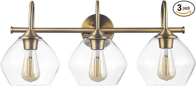 Globe Electric 63000103 26" 3-Light Vanity Fixture, Brass Finish, Clear Glass Shades, Beauty Room... | Amazon (US)
