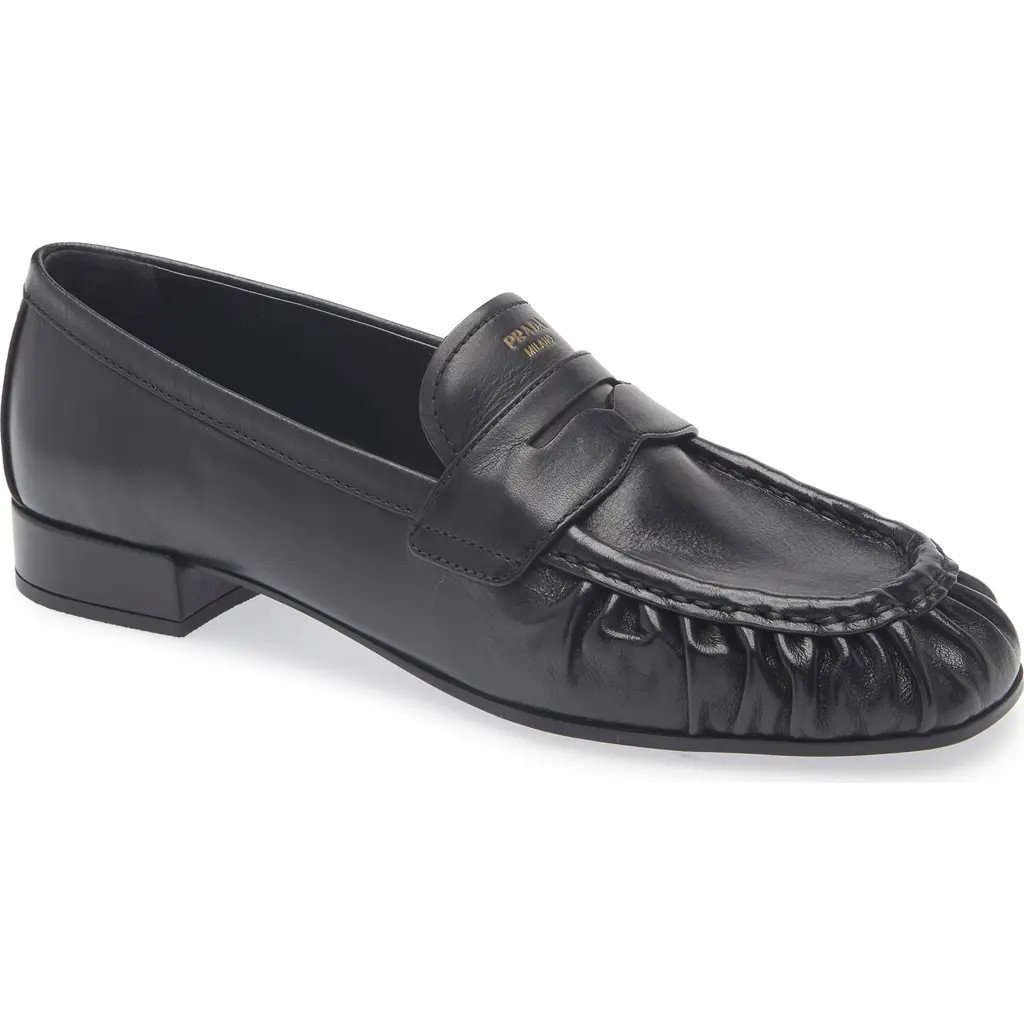 Prada Ruched Toe Penny Loafer in Nero at Nordstrom, Size 11Us | Nordstrom