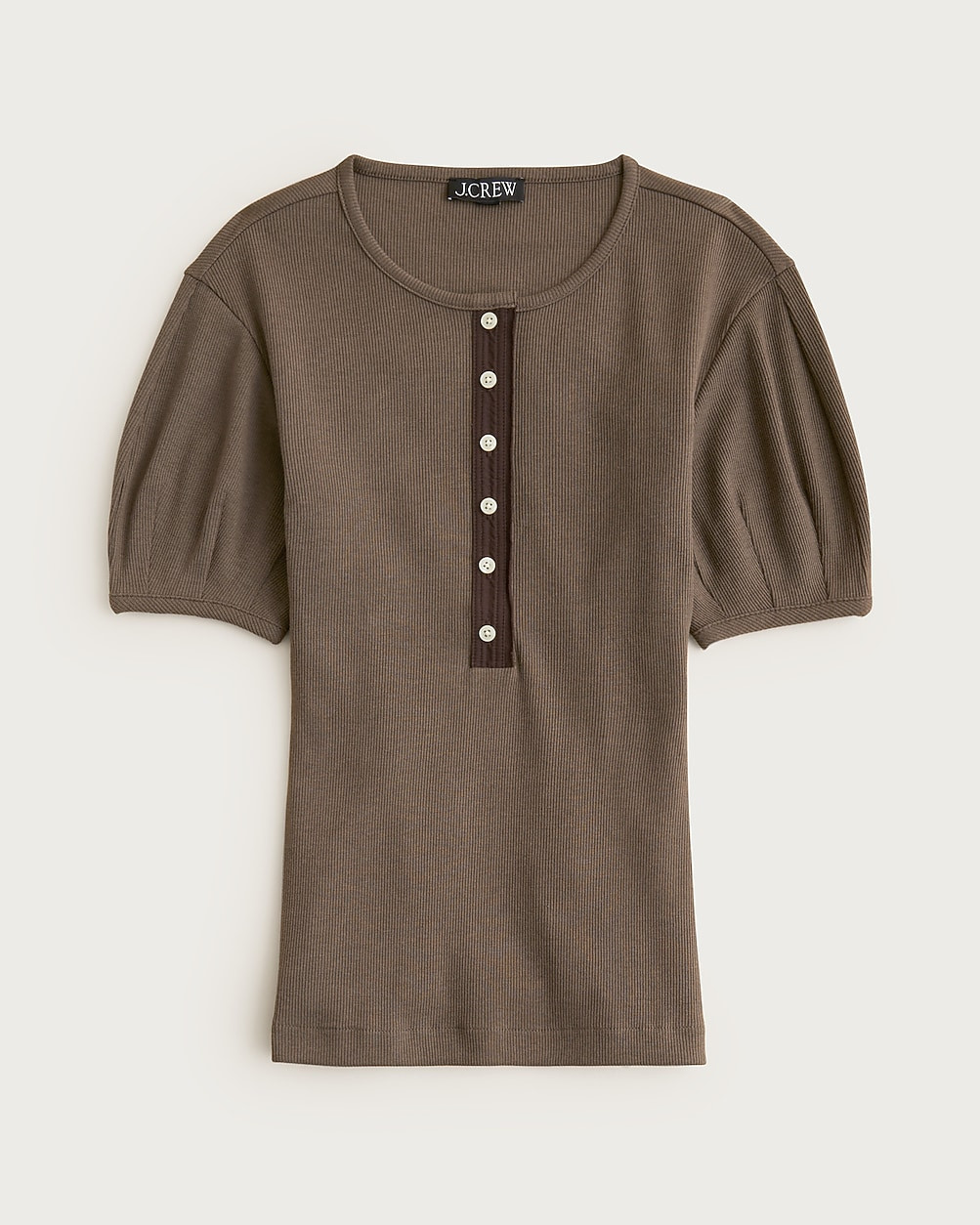 Perfect rib puff-sleeve henley shirt | J. Crew US