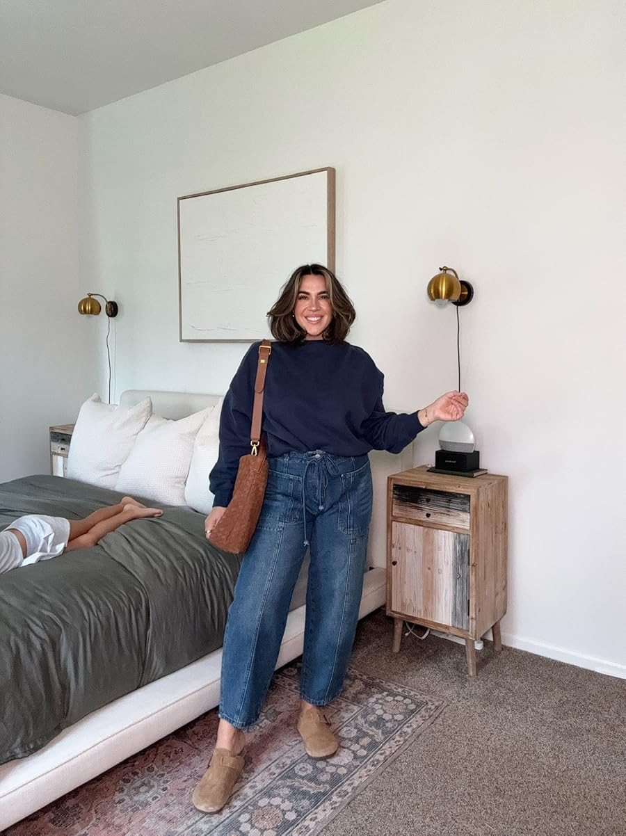 The cutest drawstring barrel jeans from amazon are so good with an adjustable waist band! I wear a size L. They run short so if you’re much taller than me they may hit funny. I’m 5’5!

This sweatshirt is restocked! I did a L.  

 #LTKgrwm #LTKootd #LTKMidsize