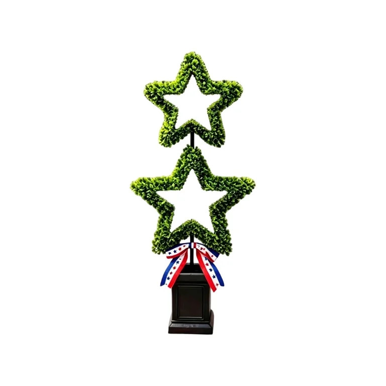 4th of July Star Shaped Artificial Topiary, UV Resistant Boxwood Potted Plants, Two-Star Fake Tre... | Walmart (US)