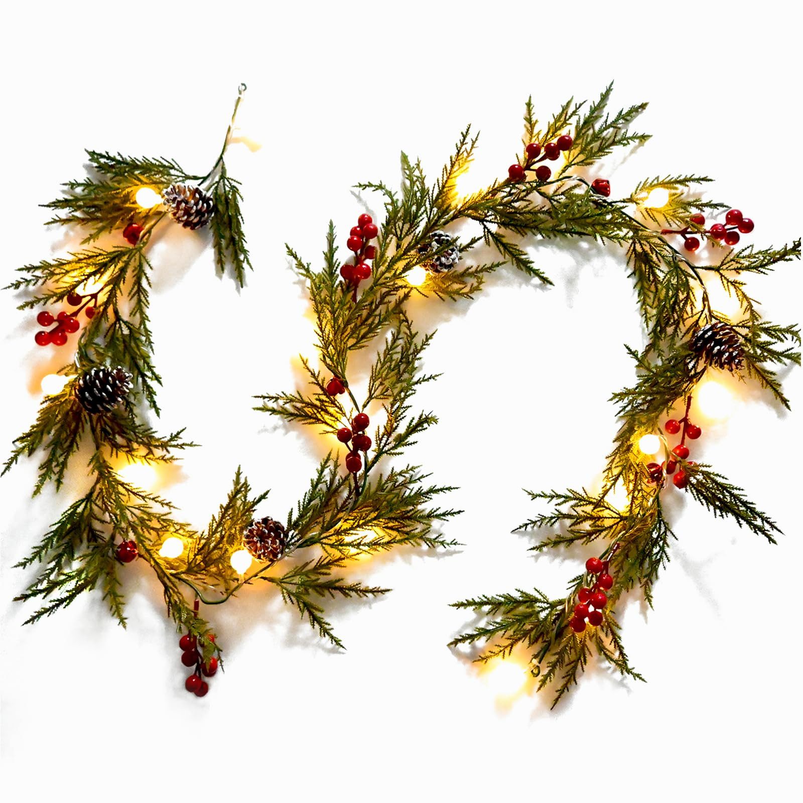 Christmas Garland 6FT 20 LED Bulbs Cypress Pine Garland with Lights Battery Operated with Timer B... | Amazon (US)
