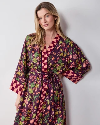 Eco Silky Robe in Pomme & Poire | Women's Plus Size 3X/4X | | | Sleepwear | Printfresh