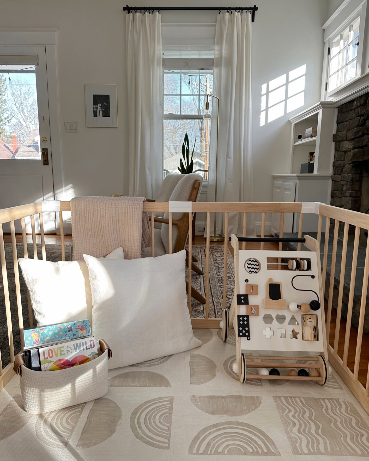 playpen size: 24x63x47
playmat size: 4x6 

if you're thinking about getting a baby playpen, DO IT. It's been an absolute game changer for us. also, this baby blanket from amazon went viral for good reason. 🫶🏼

playpen comes with velcro tabs, so we attached ours to the playmat to make it even more sturdy. 

wooden baby playpen, baby play area, baby playroom, kids play area, neutral baby nursery, neutral baby toys, baby girl gift ideas, baby girl neutral style 

#LTKbaby #LTKkids