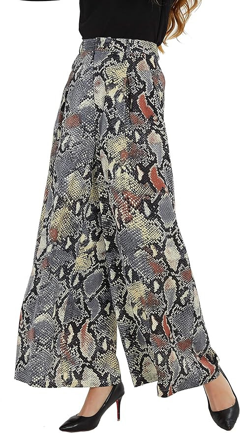Tronjori Women High Waist Casual Wide Leg Long Palazzo Pants Trousers Regular Size | Amazon (US)