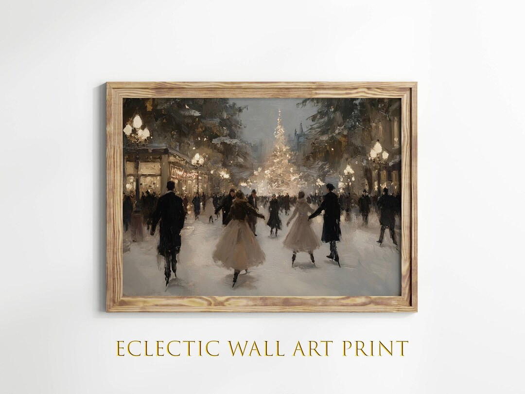 Christmas Skating Scene Art, Winter Wonderland Wall Art, Festive Holiday Decor, Charming Christma... | Etsy (US)