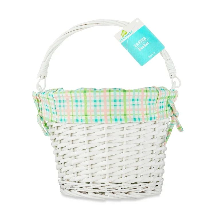 Easter Medium Round White Willow Easter Basket with Plaid Liner, by Way To Celebrate - Walmart.co... | Walmart (US)