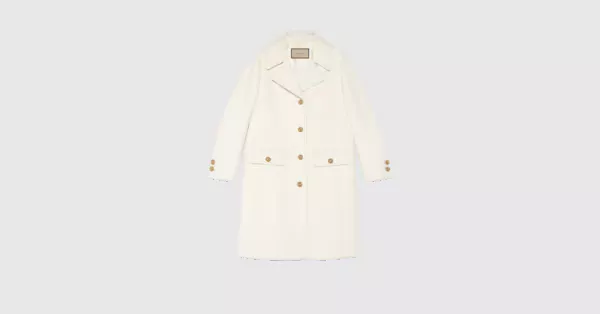 Double G Embroidered Wool Coat in White - Gucci