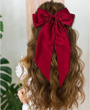 Cinaci 4 Pack Satin Silk Large Big Oversized Giant Long Tail Bow French Barrettes Ponytail Holder... | Amazon (US)