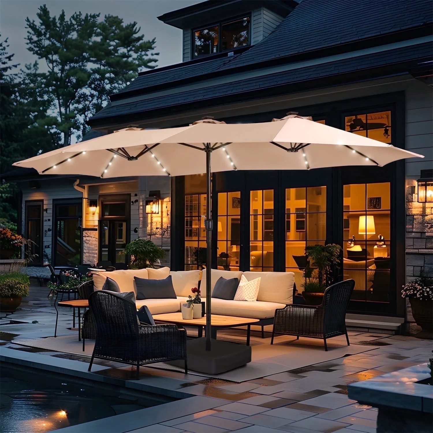 SUMMIT LIVING 15ft Double-Sided Solar Patio Umbrella with Base (Included) Large Outdoor Umbrella ... | Walmart (US)