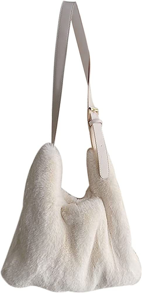 Heidi Women Faux Fur Winter Fashion Shoulder Bag Barrel Shape Drawstring Satchel Purse | Amazon (US)
