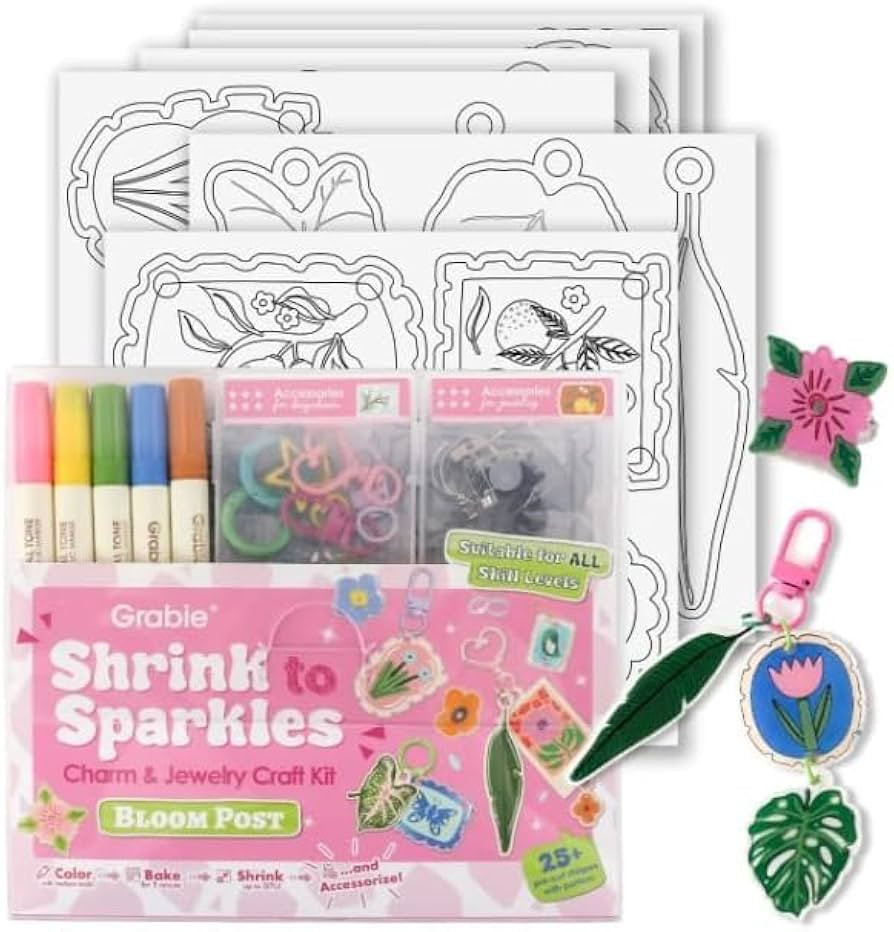 Grabie DIY Shrink Art Craft Kit Jewelry Making Kit for Kids Adults, 25+ Pre-Cut Shapes, 5 Dual-Ti... | Amazon (US)