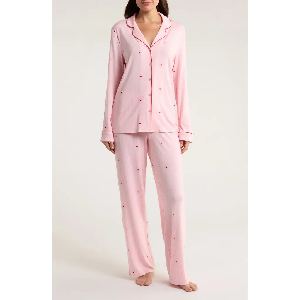 Nordstrom Moonlight Eco Knit Pajamas in Pink Love Geo Foulard at Nordstrom, Size Medium | Nordstrom