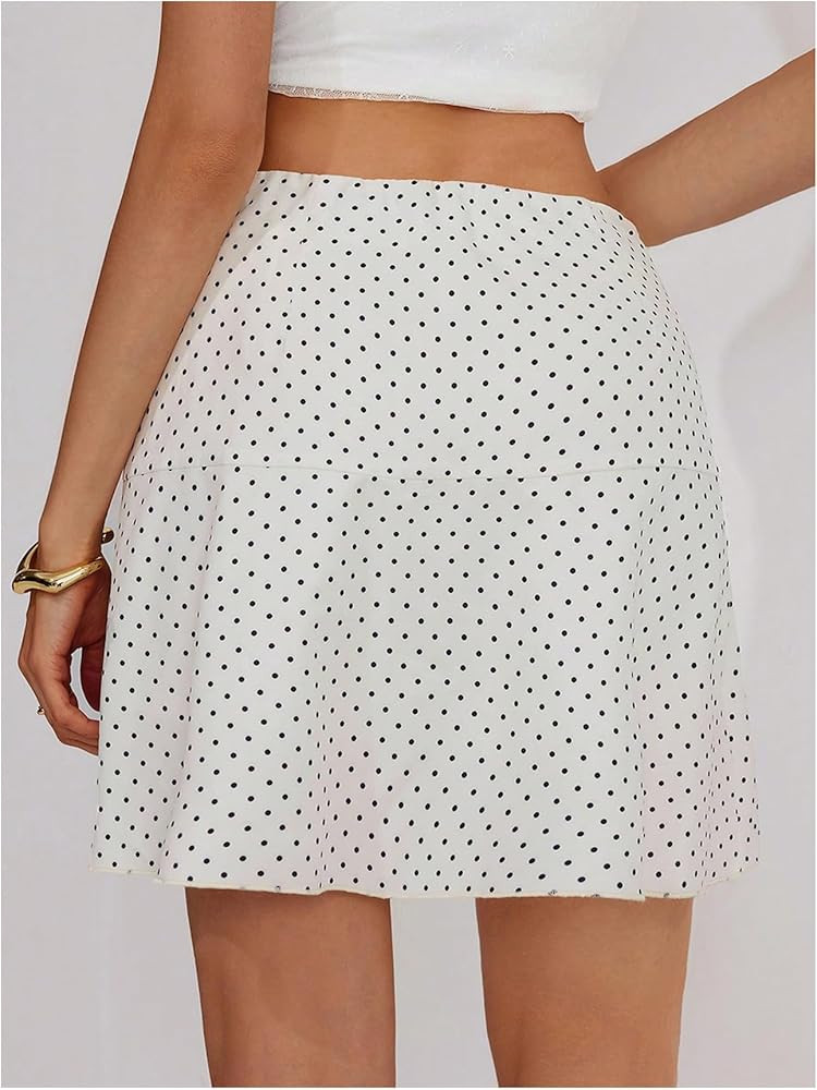 MakeMeChic Minifalda de lunares Y2k para mujer, cintura baja, con volantes, acampanada | Amazon (US)