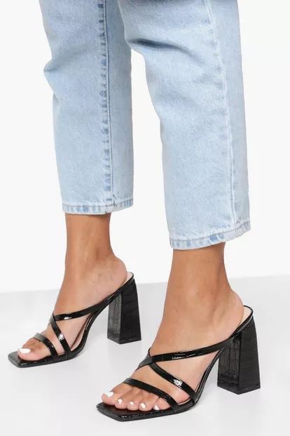 Wide Width Square Toe Block Heel Mules | Boohoo.com (US & CA)