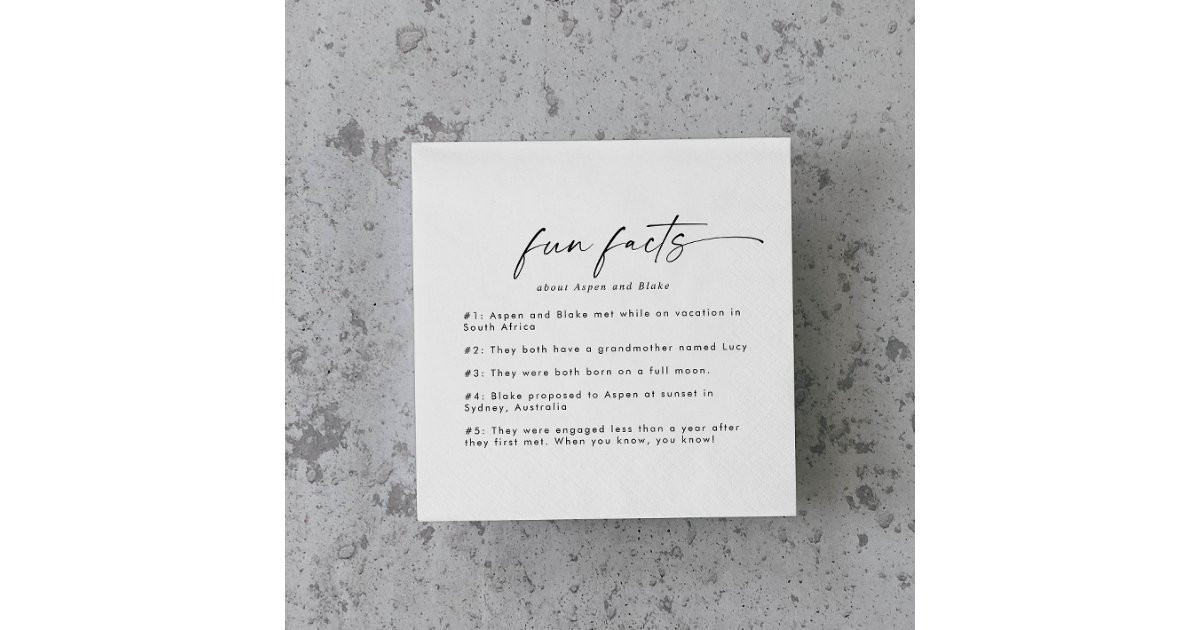 Modern Script Fun Facts Wedding Napkins | Zazzle | Zazzle
