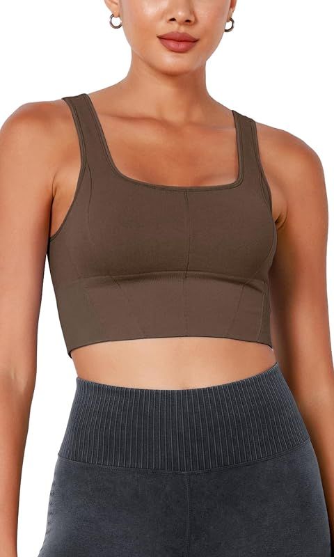 ODODOS Women's Seamless Square Neck Sports Bra with Removable Pads Crop Tank Casual Cropped Tops | Amazon (US)