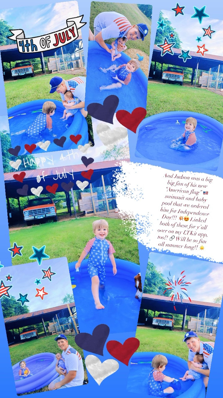 And Judson was a big big fan of his new “American flag” 🇺🇸 swimsuit and baby pool that we ordered him for Independence Day!!! 💥😍 Linked both of these for y’all over on my LTKit app, too!! 🔗 Will be so fun all summer long!! ☀️ 

#LTKBaby #LTKSeasonal #LTKFamily