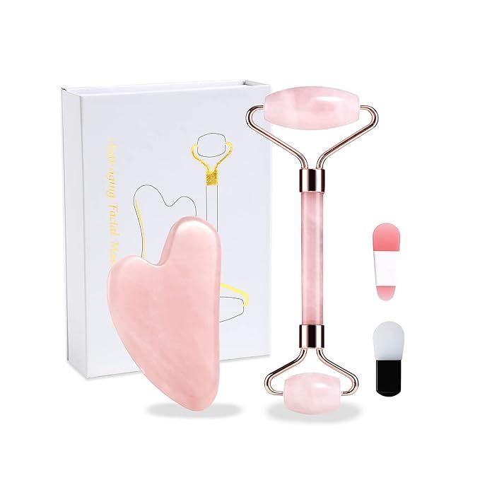 ESPWEL Jade Roller and Gua Sha Set for Face, Anti Aging Rose Quartz Roller Massager Skin Roller M... | Amazon (US)