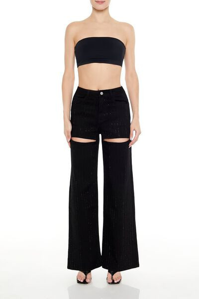 Rhinestone Cutout Wide-Leg Jeans | Forever 21