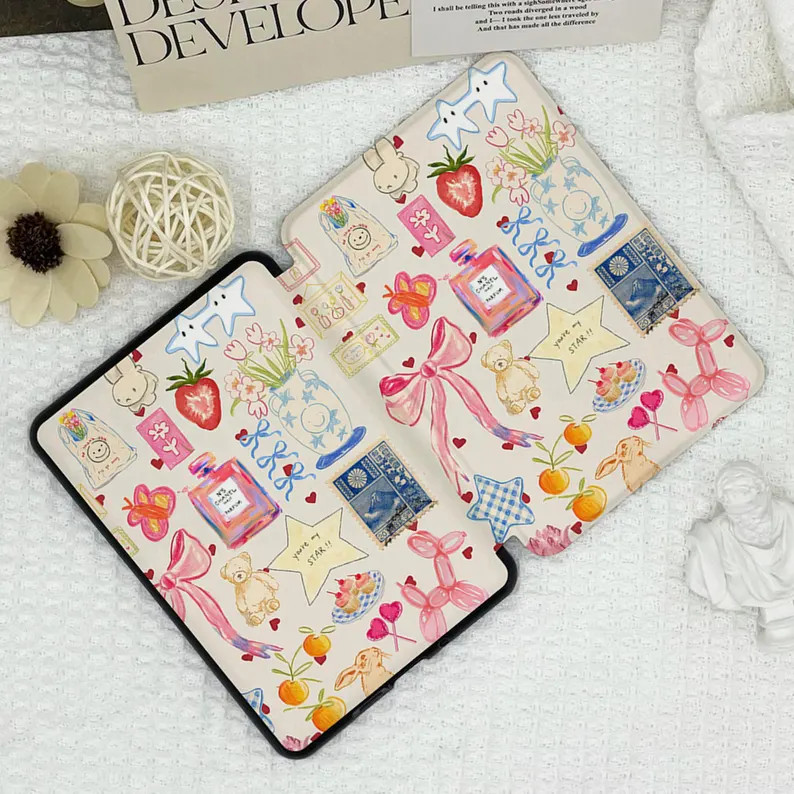 Pink Bowknot and Flower Kindle Case With Hand Strap,kindle 6''/6.8''case, Kindle Paperwhite 11/10... | Etsy (US)