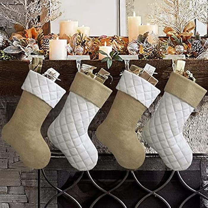 Ivenf Christmas Stockings, 4 Pcs 18 inches Burlap Cotton Quilted Thick Luxury Stockings, for Fami... | Amazon (US)
