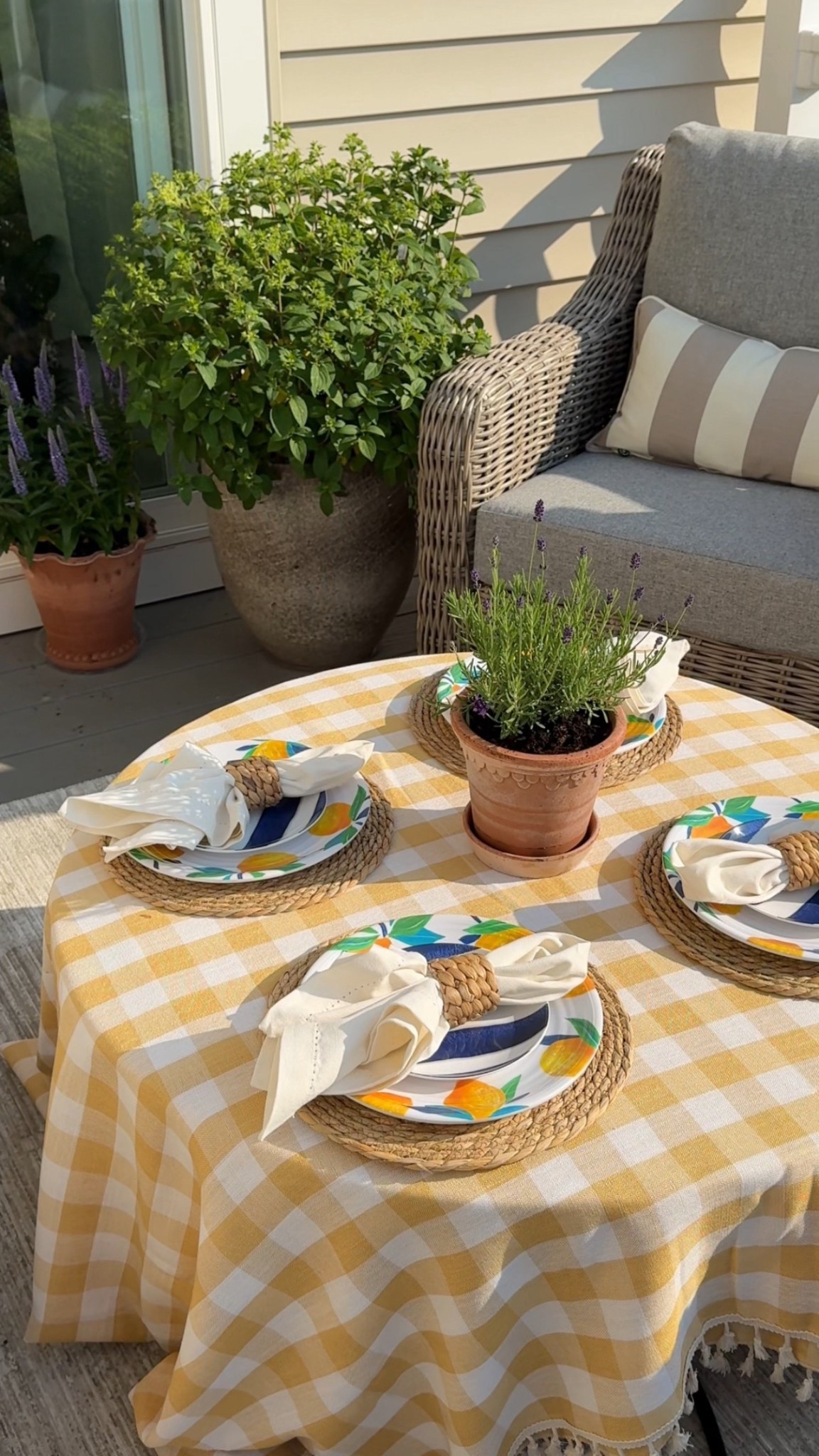 7/2/25 Cozy Summer Dinner Party on the Deck – Tablescape Details Hosted a simple summer dinner party on the back deck and linked all the cozy tablescape details I used to make it feel special — from the yellow tablecloth to the place setting details (plats are Wegmans). Hosting is one of my love languages, and these little touches make it feel intentional without being complicated.

