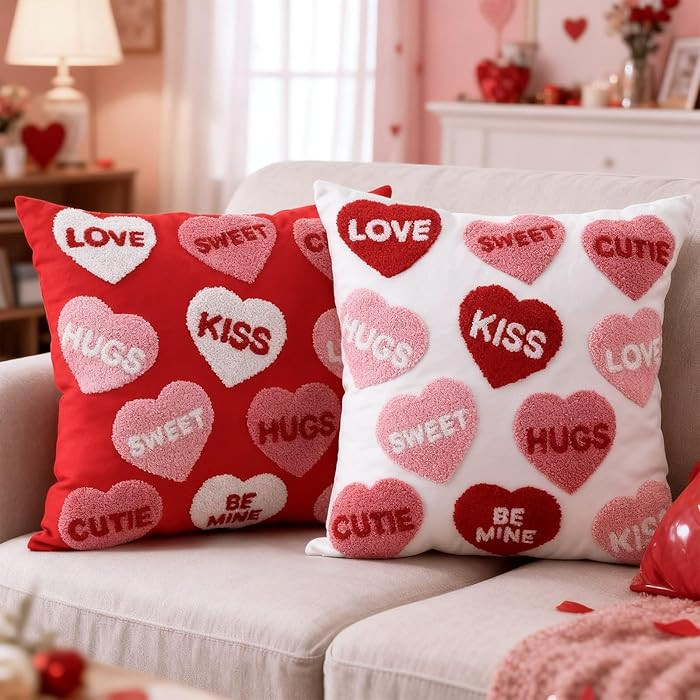 Set of 2 Christmas Valentine's Day Throw Pillow Covers 18 x 18 Inch Red Candy Conversation Embroi... | Amazon (US)