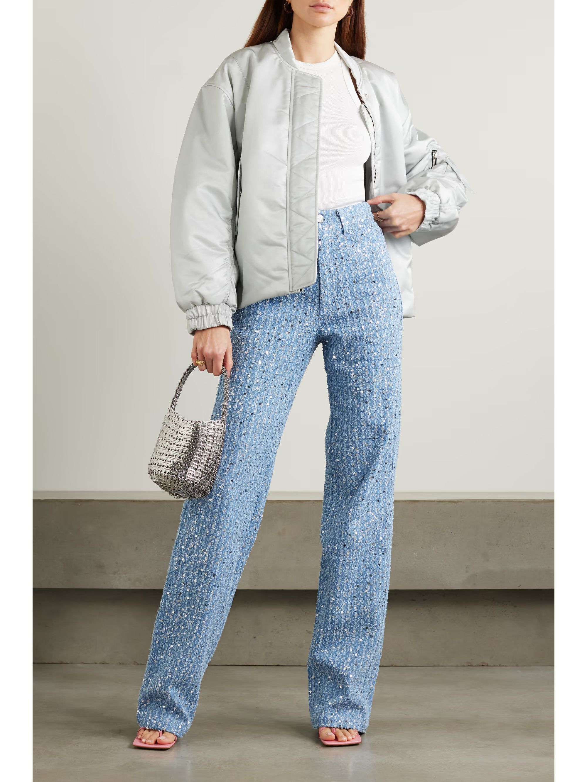Sequined high-rise bouclé straight-leg jeans | NET-A-PORTER (UK & EU)