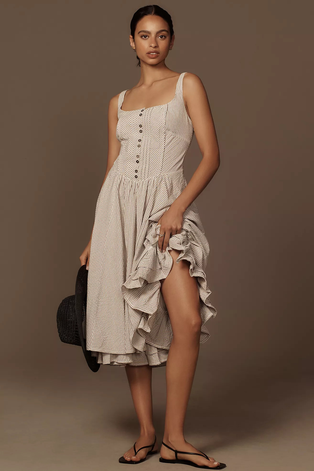 Pilcro Scoop-Neck Drop-Waist Midi Dress | Anthropologie (US)