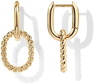 PAVOI 14K Gold Plated Convertible Paperclip Earrings for Women - Trendy Paper Clip Link Huggie Ho... | Amazon (US)