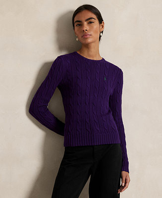 Women's Cable-Knit Cotton Crewneck Sweater | Macy's