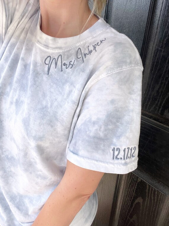 ORIGINAL Custom wife/mrs embroidered tie dye TEE || embroidered custom mrs tee | wife/mrs top | t... | Etsy (US)